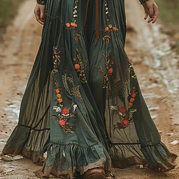Broderad bohemisk maxi klänning
