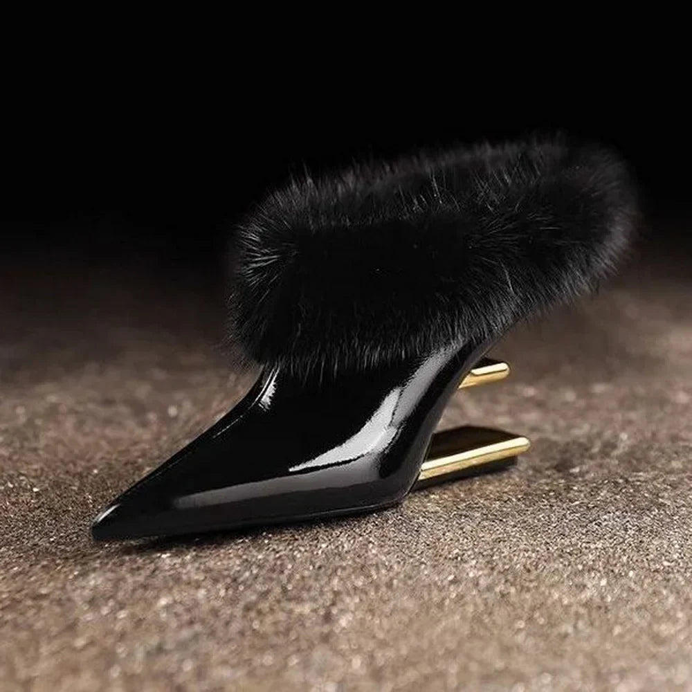 Elegant furry spetsig klackskor