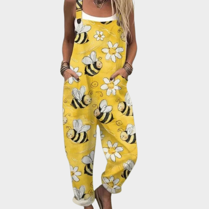 Avslappnad blommig bee konst jumpsuit