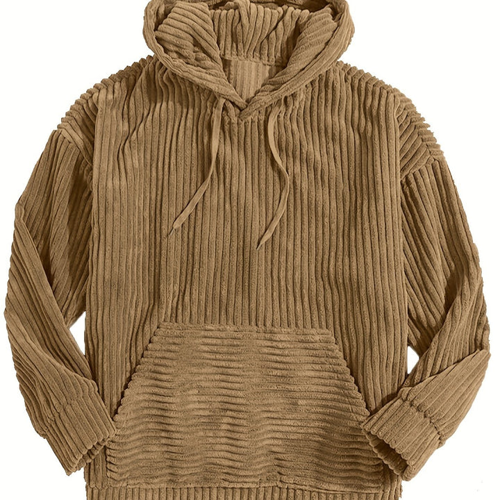 Ribbstickad pullover hoodie