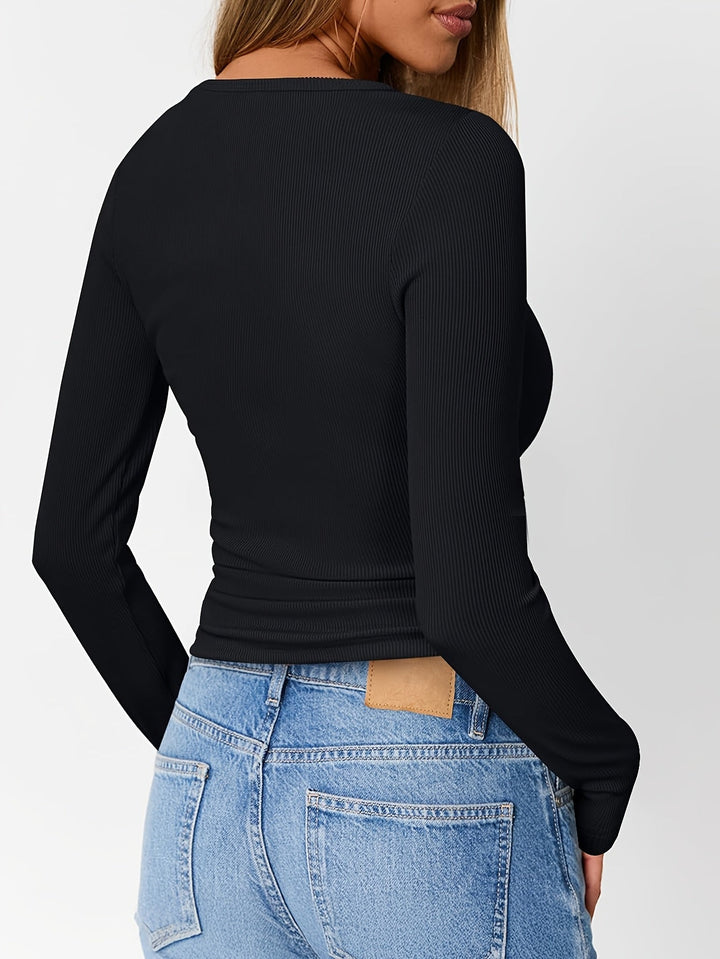 Fitted knapp henley topp