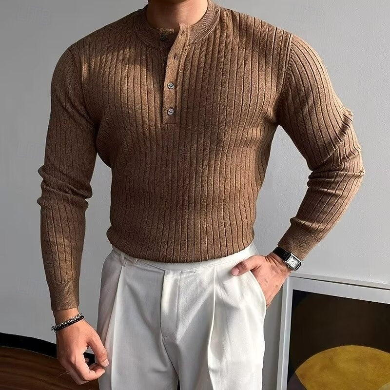Ribbstickad henley tröja