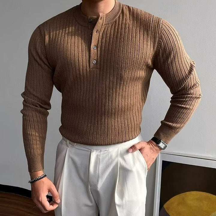 Ribbstickad henley tröja