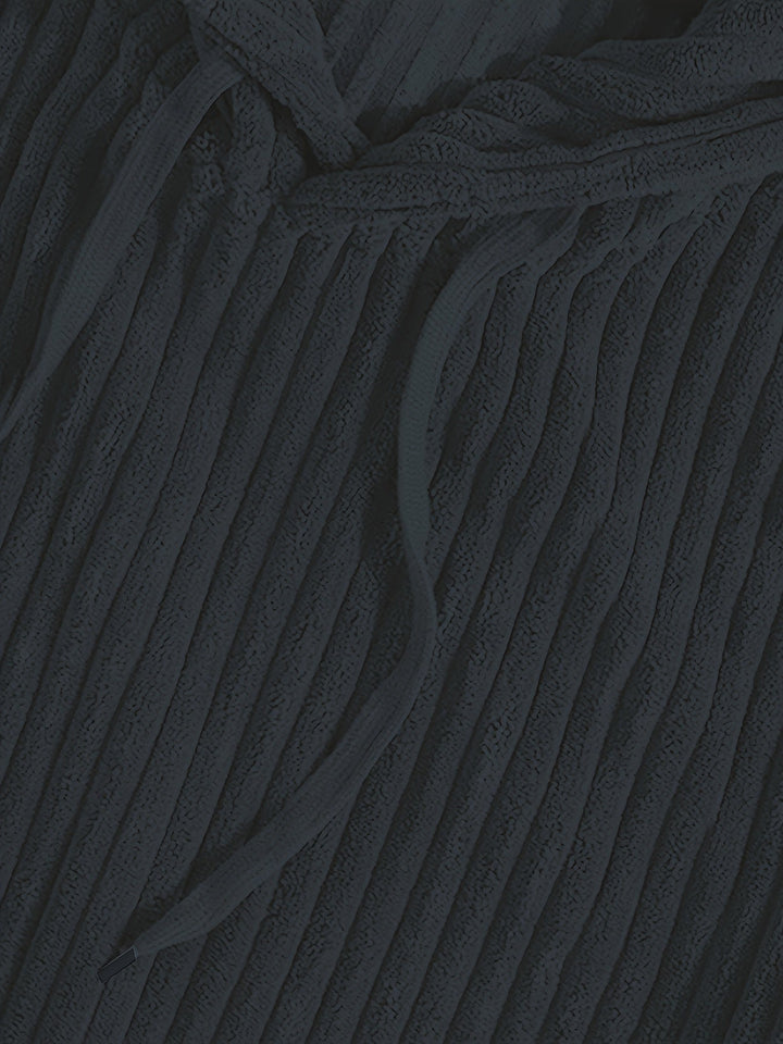 Ribbstickad pullover hoodie