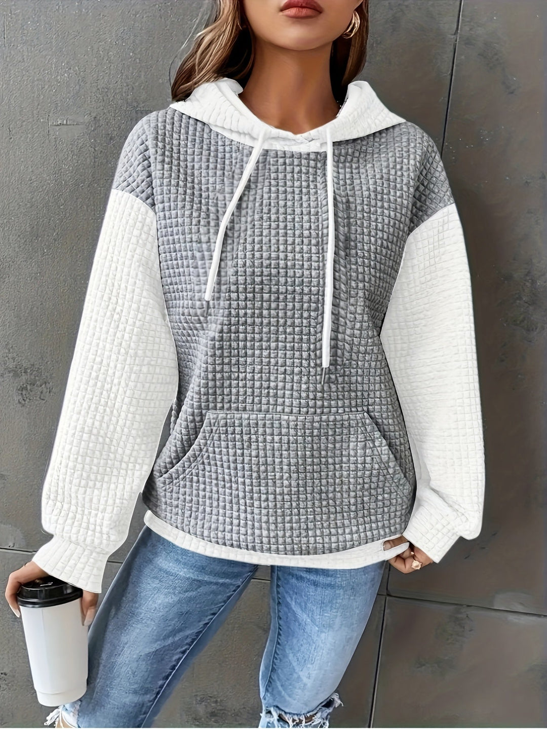 Mysig waffle-struktur hoodie