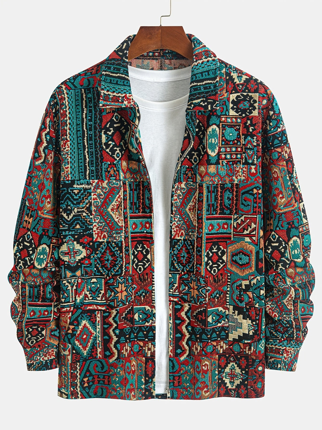 Mönstrad lapel dragkedja jacka