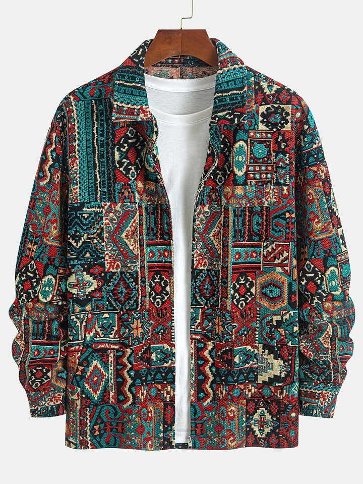 Mönstrad lapel dragkedja jacka