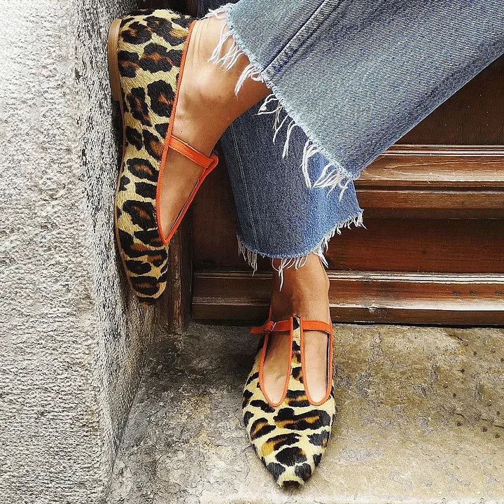 Elegant leopard rem flat skor