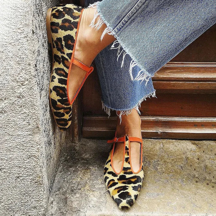 Elegant leopard rem flat skor