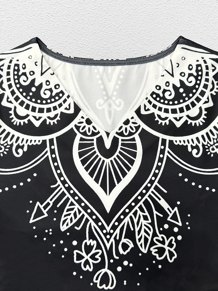 Ornate mönster flared maxi klänning