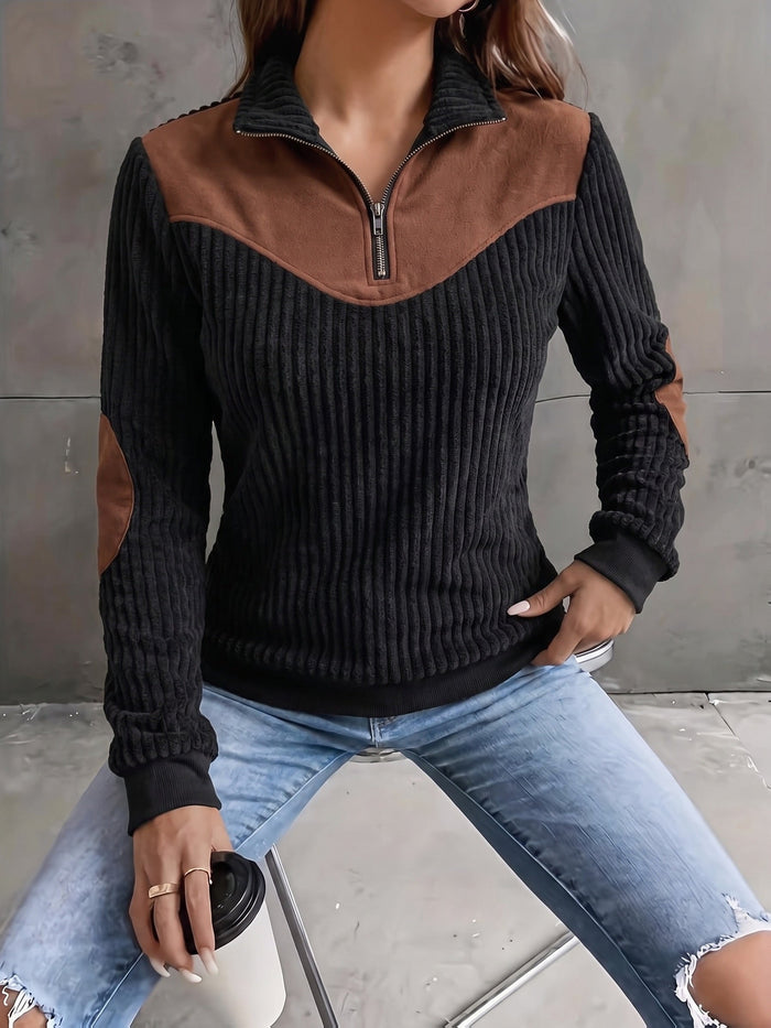 Ribbstickad med kvartsdragkedja pullover