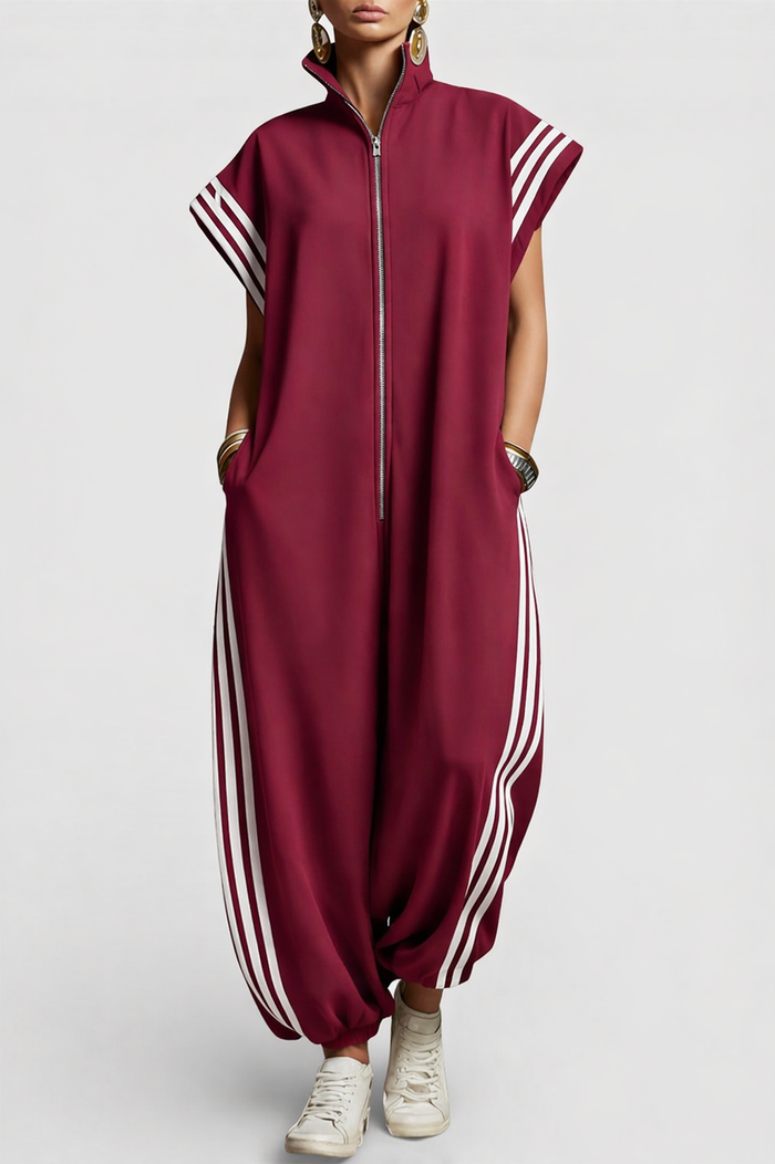 Snygg ärmlös dragkedja hals jumpsuit