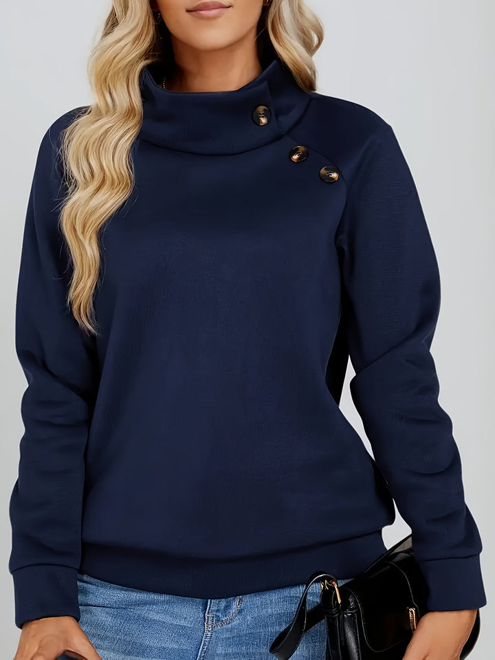 Knapp-accent stå krage sweatshirt