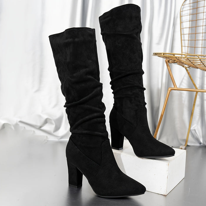 Slouch knähög heeled stövlar
