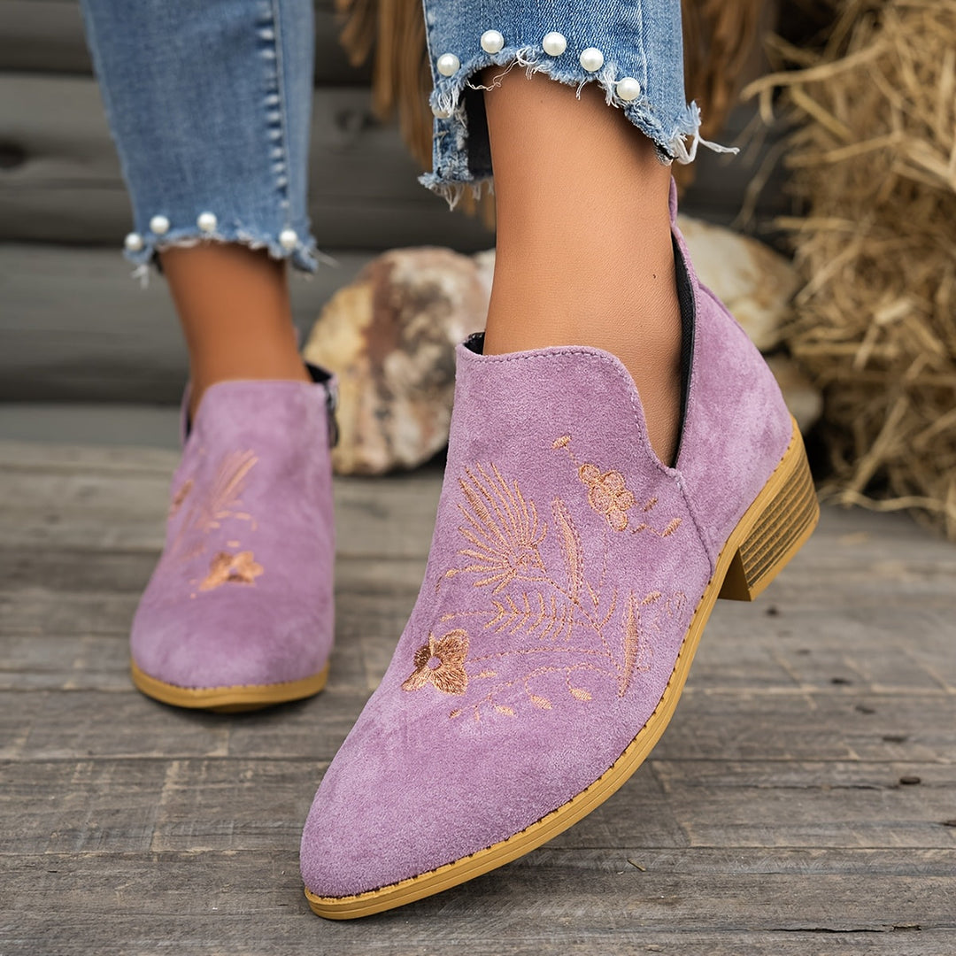 Broderad låg-klack ankelboots