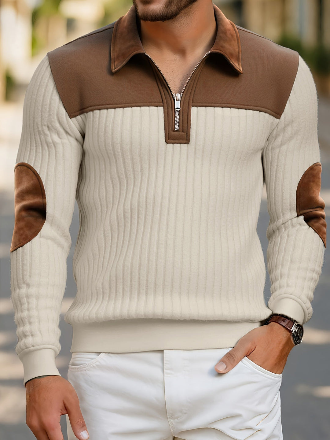 Two-tone med kvartsdragkedja pullover