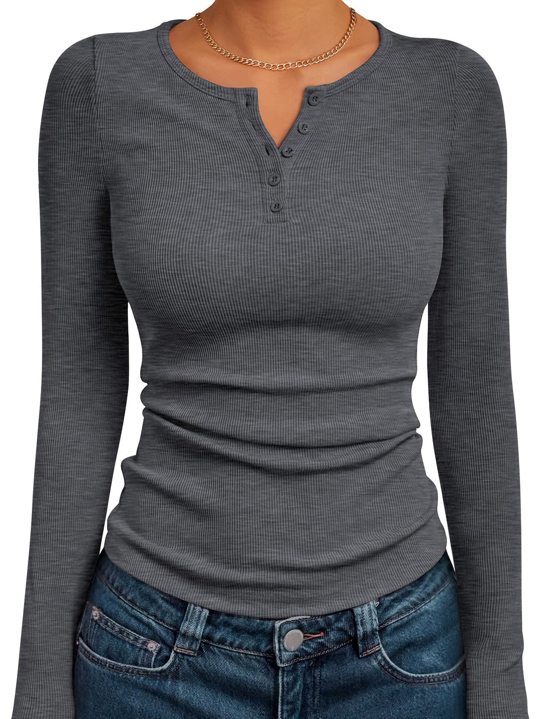 Fitted knapp henley topp