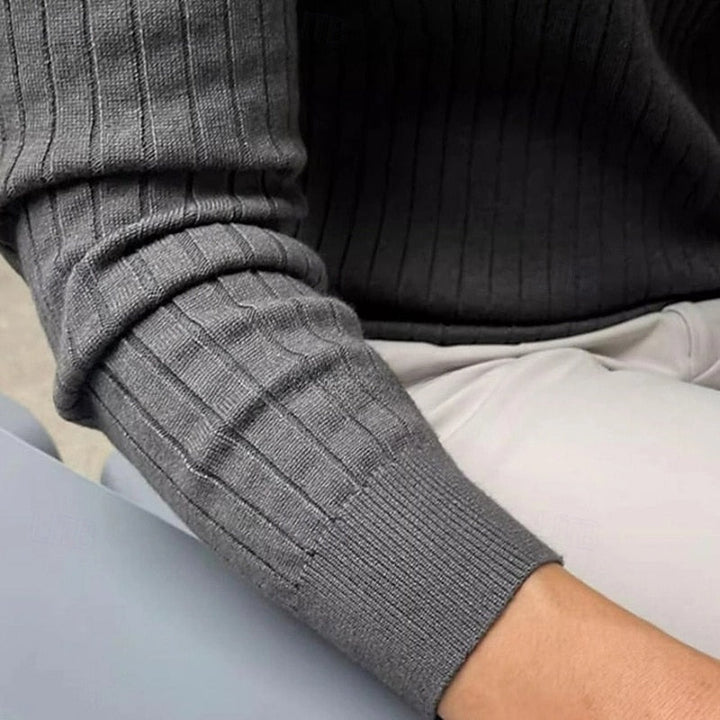 Ribbstickad henley tröja