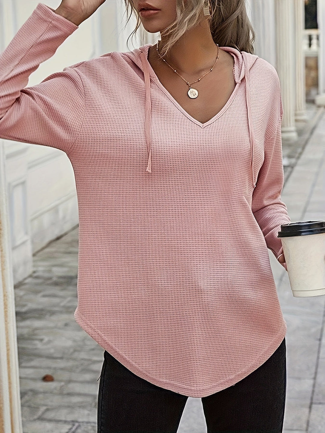 Avslappnad V-ringad hoodie
