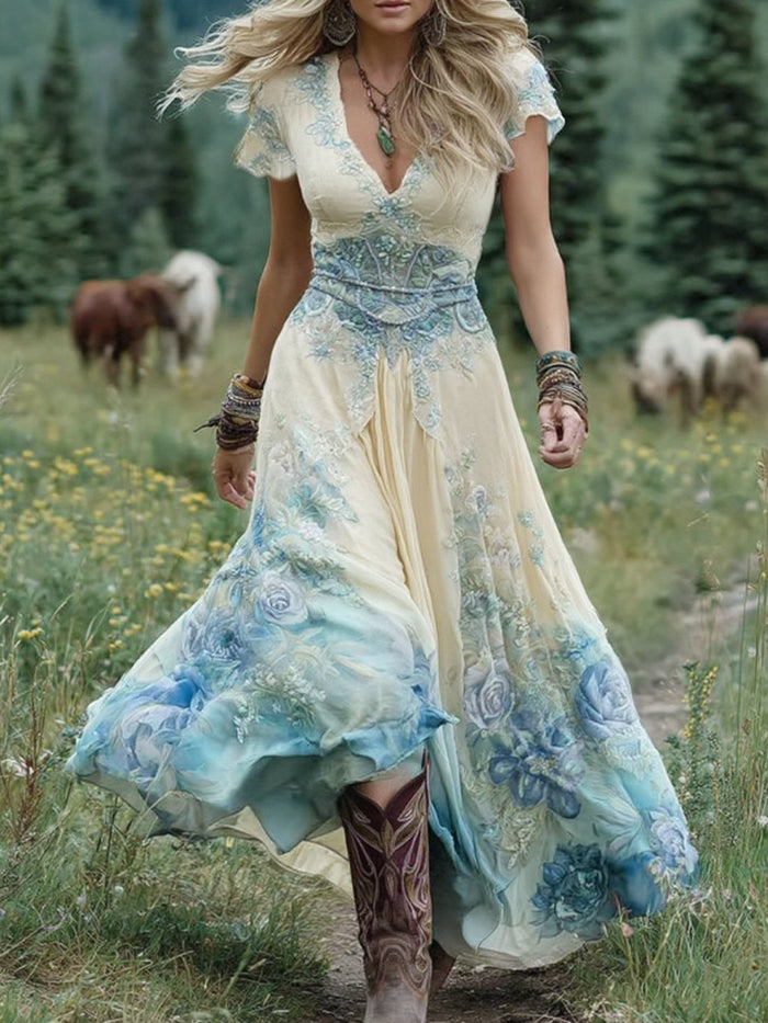 Elegant blommig maxi klänning