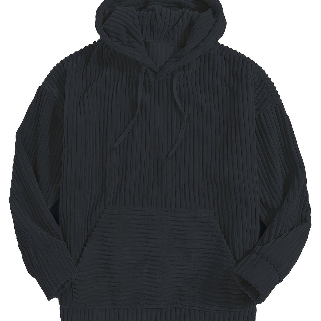 Ribbstickad pullover hoodie