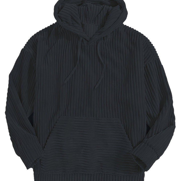 Ribbstickad pullover hoodie