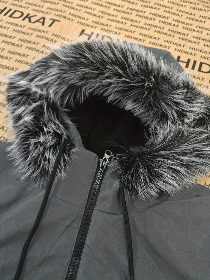 Med huva mellan-length parkas jacka