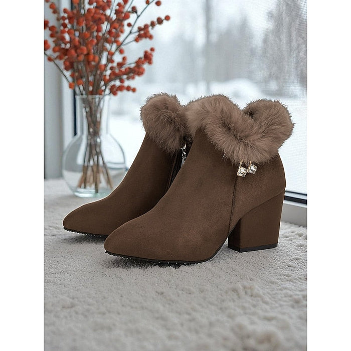 Pälsfodrad blockklack ankelboots