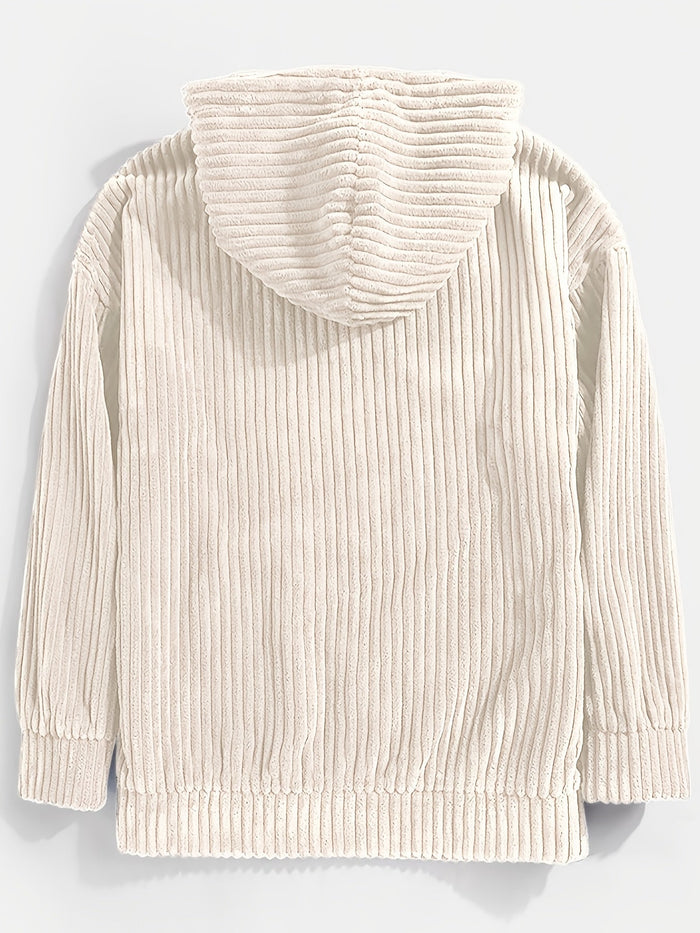 Ribbstickad pullover hoodie