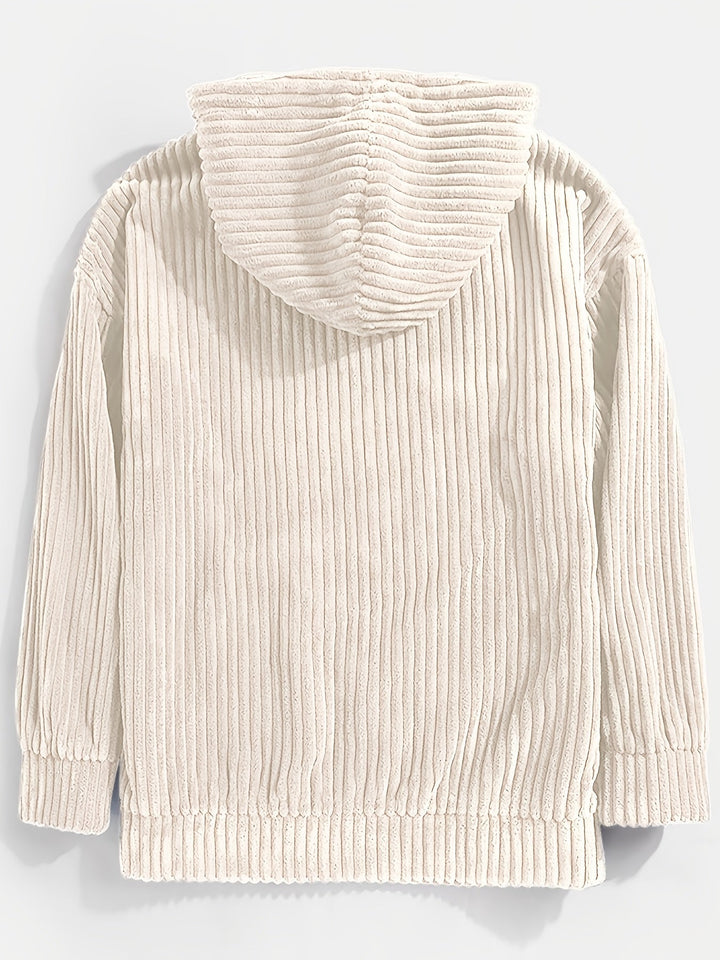 Ribbstickad pullover hoodie