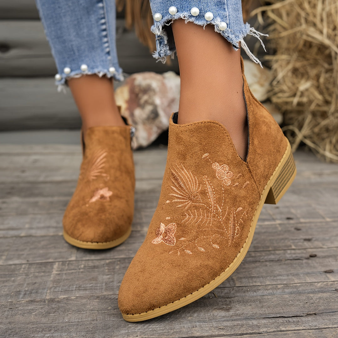 Broderad låg-klack ankelboots