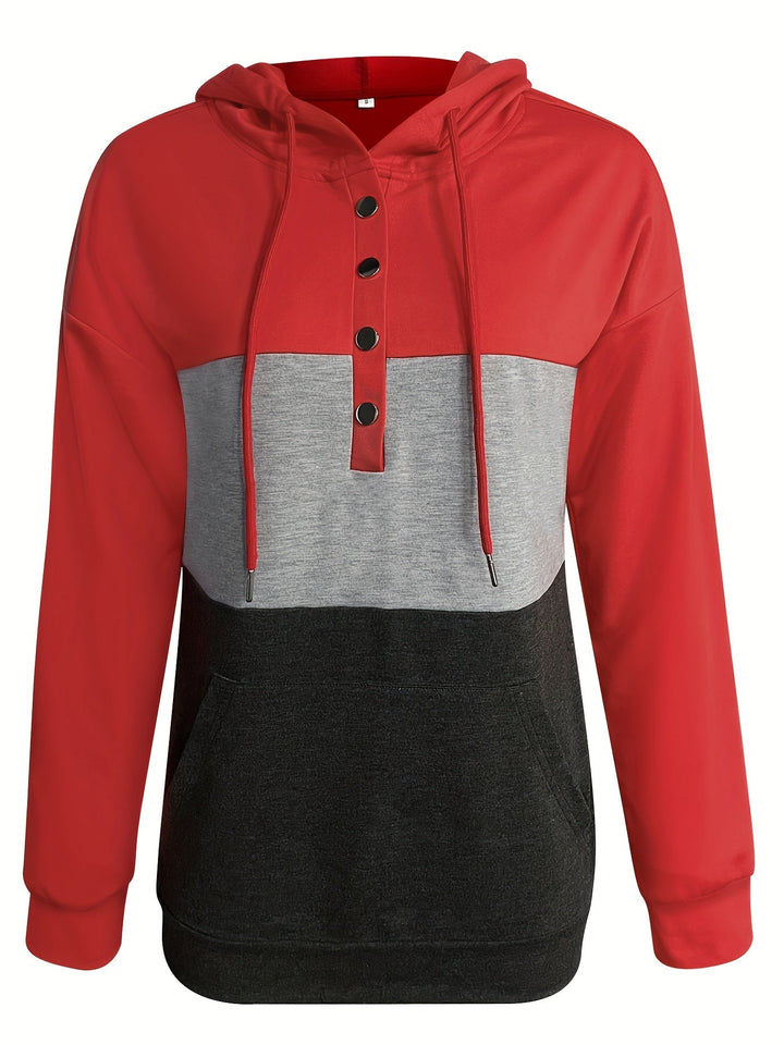 Färg block knapp-hals hoodie