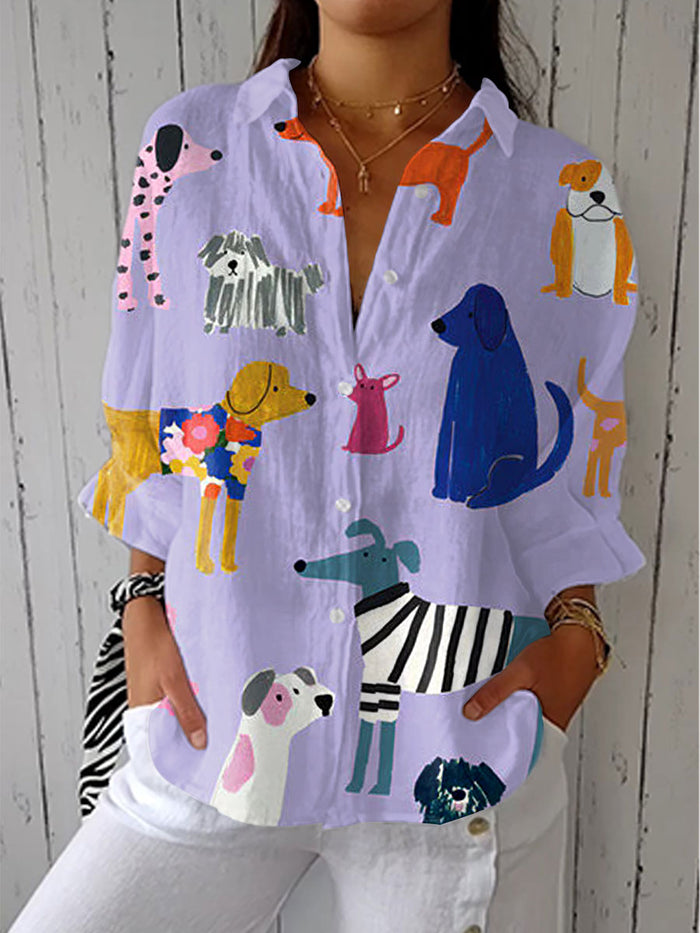 Vardags dog design knapp blus