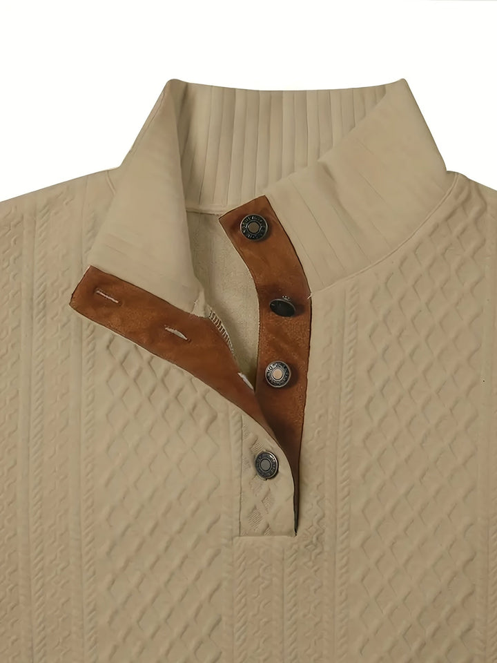 Stå krage knapp henley tröja
