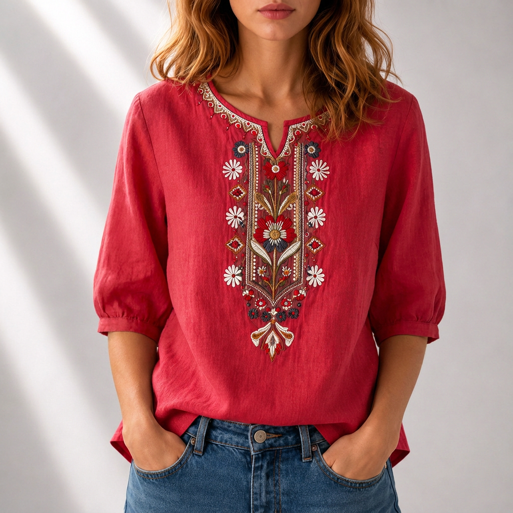 Blommig broderad blus