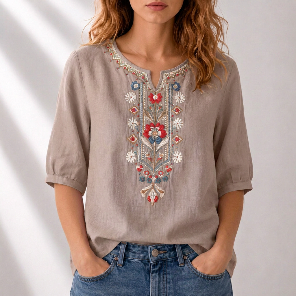 Blommig broderad blus