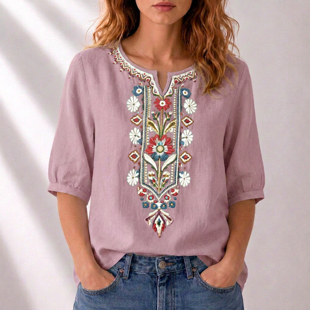 Blommig broderad blus