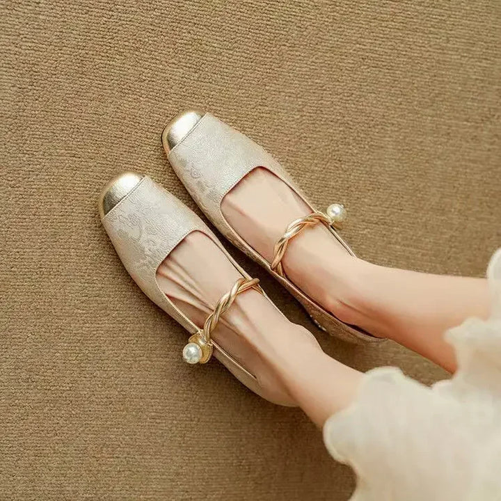 Vintage flätad pearl rem skor
