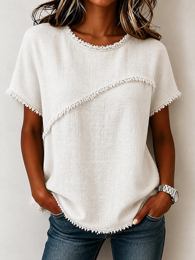 Frayed-trim rundhalsad topp