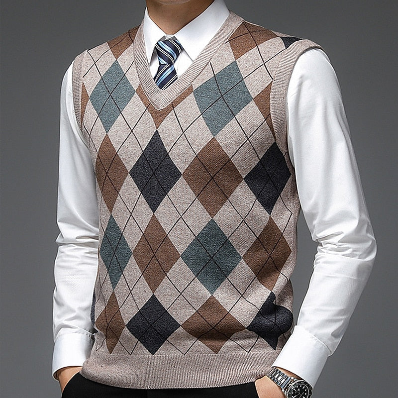 Argyle V-ringad stickad väst