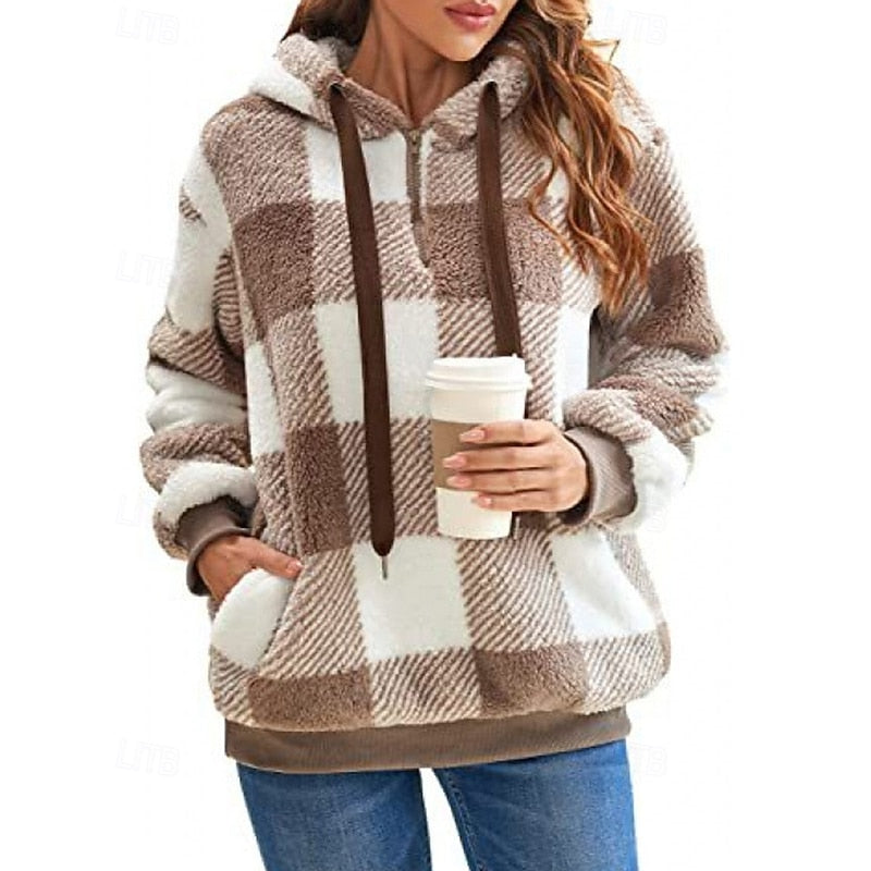 Mysig med kvartsdragkedja checkered hoodie