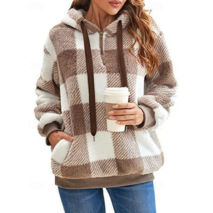 Mysig med kvartsdragkedja checkered hoodie