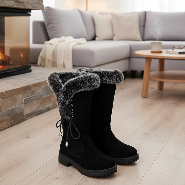 Pälsfodrad knähög vinter stövlar