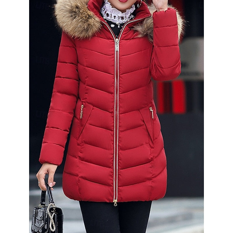 Med huva quiltad vinter parkas