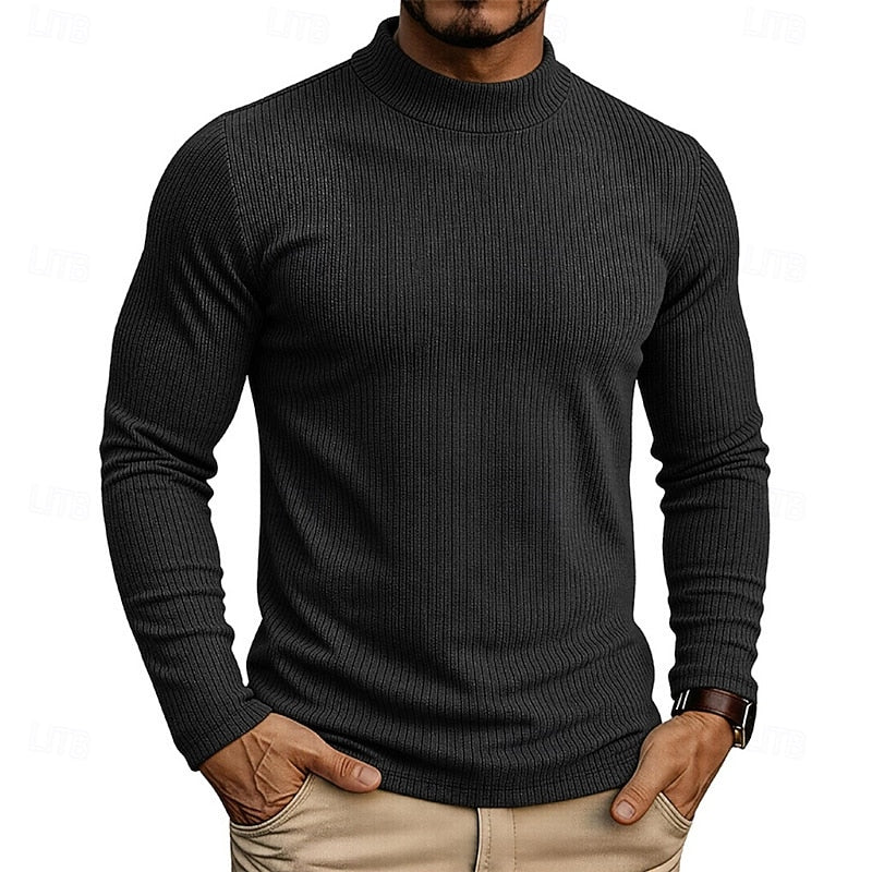 Ribbstickad mockneck topp