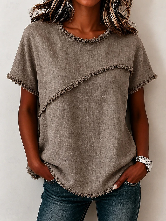 Frayed-trim rundhalsad topp