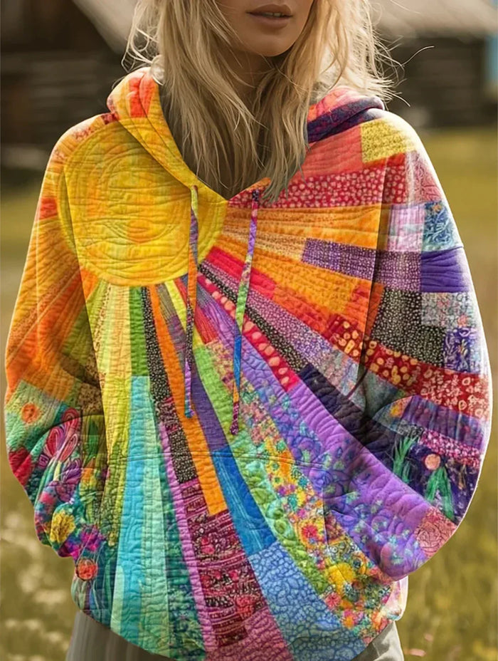 Vibrant patchwork bohemisk hoodie