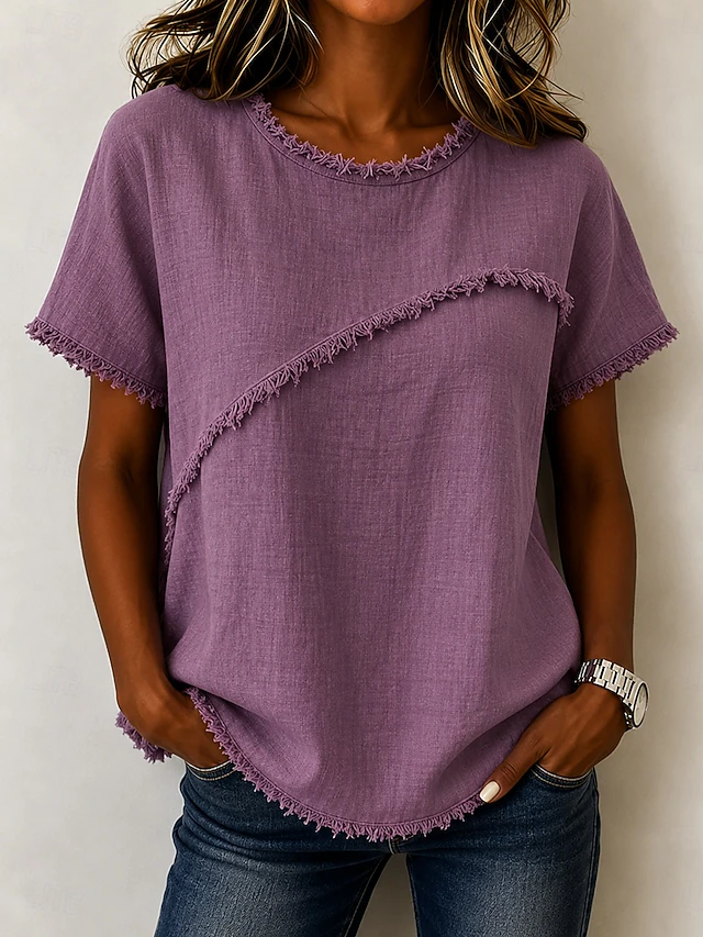 Frayed-trim rundhalsad topp