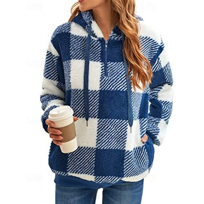 Mysig med kvartsdragkedja checkered hoodie