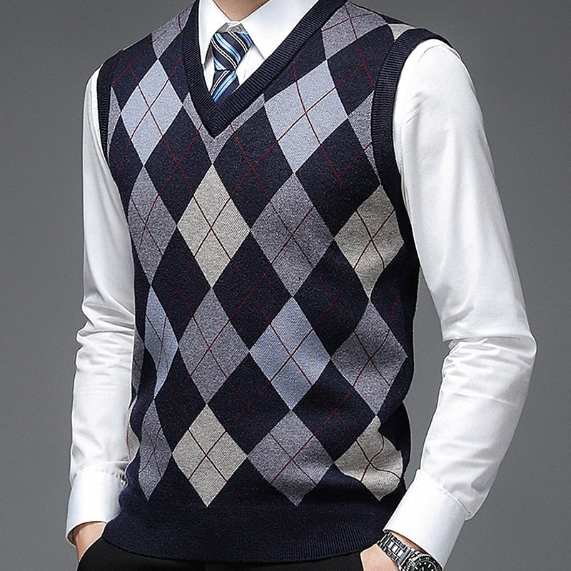Argyle V-ringad stickad väst